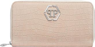 Philipp Plein Nubuck Rounded Zip Wallet - Dames - Portefeuilles - Beige - ONE Size - Leer - Accessoires