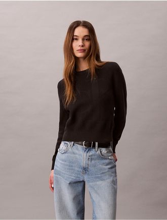 Calvin Klein Jeans Calvin Klein Womens Smooth Cotton Monogram Sweater - Black - XS
