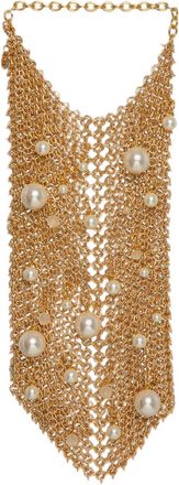 Silvia Gnecchi Gold-Plated Brass Bag With Pearl Embellishments And Intricate Mesh Design