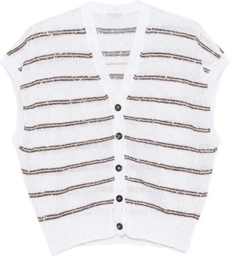 Brunello Cucinelli Sequin-embellished Striped Cardigan