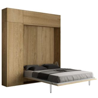 Itamoby Cama abatible 160 vertical con mueble effecto madeira roble natural