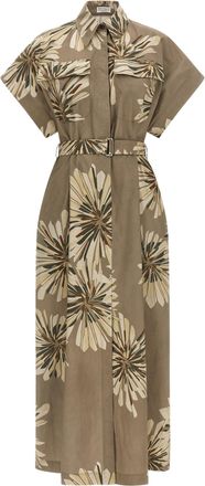 Brunello Cucinelli Bicolor Cotton Long Womens Dress