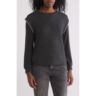 Democracy Whipstitched Sweatshirt in Heather Charcoal/Ivory at Nordstrom Rack, Size X-Small