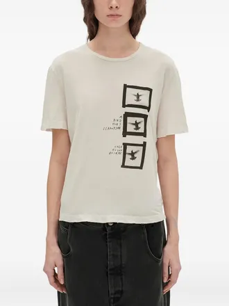 Ann Demeulemeester Fanie printed jersey T-shirt - women - Cotton - L - Neutrals