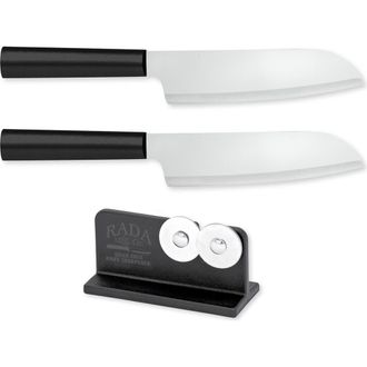Rada Cutlery 6.25-Inch Cooks Knife Set of 2 & Quick Edge Knife Sharpener in Black at Nordstrom