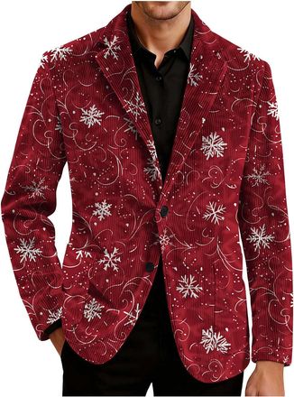 Generic Christmas Blazer for Men Christmas Suits for Men UK Corduroy Xmas Festival Printed Blazers Jacket Funny Novelty Ugly Holiday Party Blazer Lapel Single