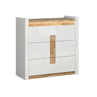 Petits Meubles C&oacute;moda 3 cajones con led blanco lacado paneles de mdf blanco y madera