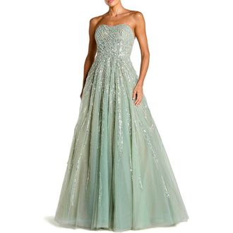 Mac Duggal Mesh Sequin Strapless Sweetheart Neck Ballgown in Seafoam at Nordstrom, Size 2