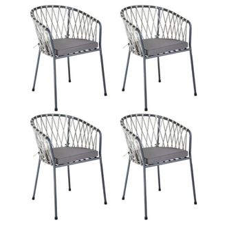 LOLAhome Pack de 4 sillas de jard&iacute;n de acero y cuerda con coj&iacute;n