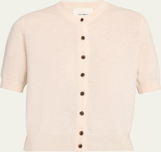 Lisa Yang Marene Short-Sleeve Cashmere Crewneck Cardigan