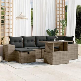 vidaXL Set De Sof&aacute;s De Jard&iacute;n 7 Pzas Con Cojines Rat&aacute;n Sint&eacute;tico Gris