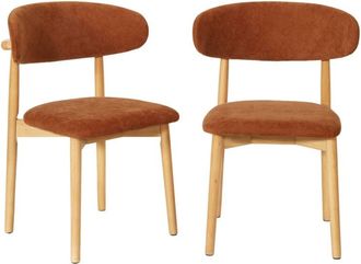 Sweeek Silla de madera de caucho natural y tela de chenilla, set de 2