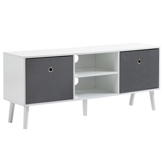 HOMCOM Mueble Para Tv De Hasta 50 Pulgadas Con 2 Cajones De Tela Y Estantes Abiertos, 110 X 29 X 46,5 Cm, Blanco Y Gris