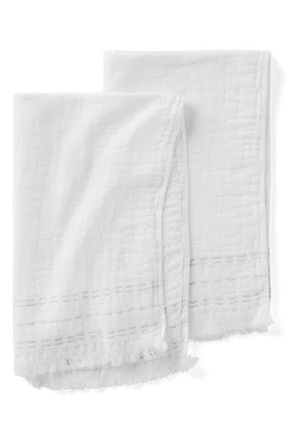 Coyuchi Alder 2-Pack Organic Cotton Hand Towels in Alpine White W/Pacfic Blue at Nordstrom
