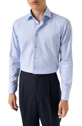 Eton Contemporary Fit Houndstooth Twill Dress Shirt in Light Blue at Nordstrom, Size 18.5