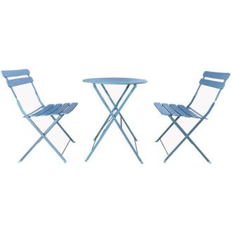 Mobili Rebecca Rebecca Mobili Set de Jardín Juego Mesa y Sillas de Exterior Acero Azul Claro Ahorro de Espacio