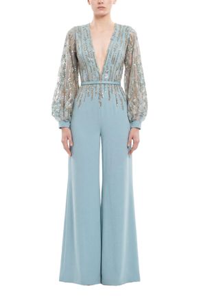 Saiid Kobeisy Crepe Beaded Jumpsuit