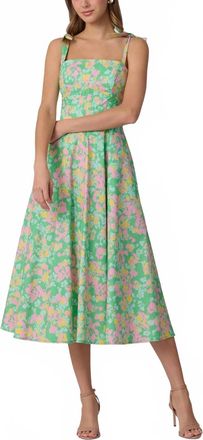 Shoshanna Majorelle Midi Dress In Bright Mint Multi