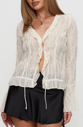 Princess Polly Sainz Polka Dot Frill Sheer Top in Cream at Nordstrom, Size 2