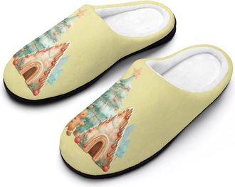 Generic Christmas Gingerbreadman Slippers Men Winter Warm Cotton Anti-Slip Indoor Slip-Ons House Shoes