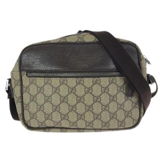 Gucci Pre-owned GG Supreme Canvas Leren Schoudertas - Dames - Pre-owned - Beige - Maat: ONE Size Leer