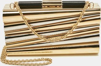 Ferragamo X Sara Battaglia Gold/silver Metal Sinila Clutch