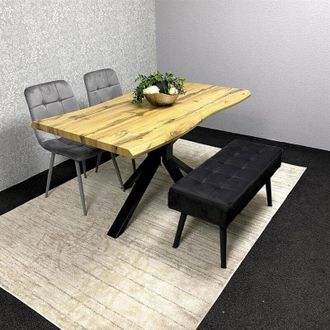 Kosy Koala Modern Dining Table Set With 2 Grey Velvet Chairs And Black Velvet Bench Dining Room Furniture