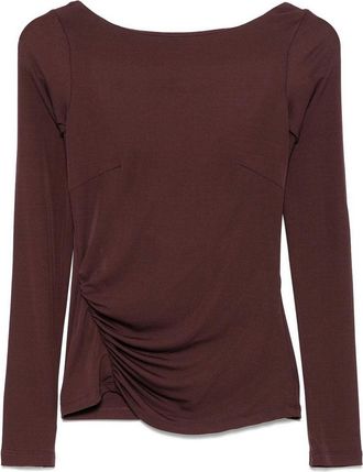 Elisabetta Franchi Brown T-Shirt With Boat Neck Thin Straps