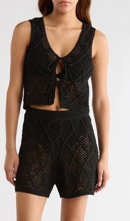 Elan Open Stitch Cotton Blend Cover-Up Vest in Black at Nordstrom, Size X-Small