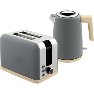 HOMCOM 1.7L Electric Fast Boil Kettle and 2 Slice Toaster Set, Grey - Homcom