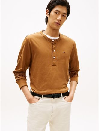 Tommy Hilfiger Mens Long-Sleeve Henley T-Shirt - Brown - XXXL