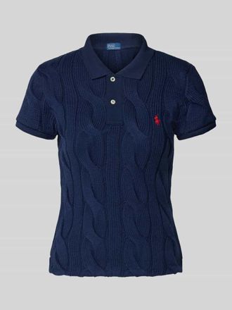 Polo Ralph Lauren Regular Fit Poloshirt mit Zopfmuster und Logo-Stitching in Marine, Gr&ouml;&szlig;e L