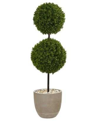 Nearly Natural 4Ft Boxwood Double Ball Uv-Resistant Topiary Artificial Tree In Oval Planter (Indoor/Outdoor)