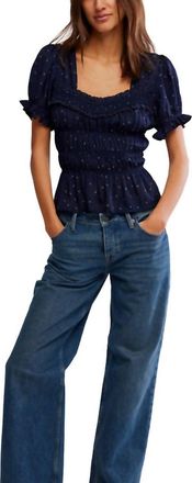 Free People Adore You Short Sleeve Blouse In Peacoat Combo