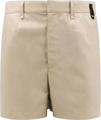 Fendi Wollen Shorts met Zakken - Heren - Korte Broeken - Beige - M - Wol - Korte Broeken