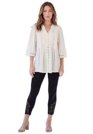 Roaman's Plus Size Juliet Lace Trim Button-Down Shirt in White at Nordstrom, Size 40