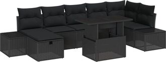 vidaXL Conjunto De Sof&aacute; De Jard&iacute;n 8 Pcs Negro Rat&aacute;n Sint&eacute;tico Vidaxl