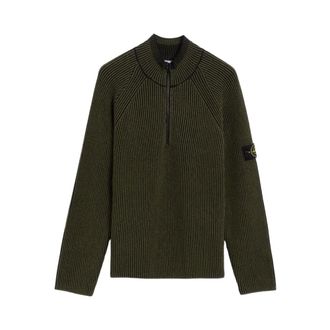 Stone Island Geribbelde Sweater met Hoge Hals - Heren - Coltruien - Groen - L - Katoen - Truien & Vesten