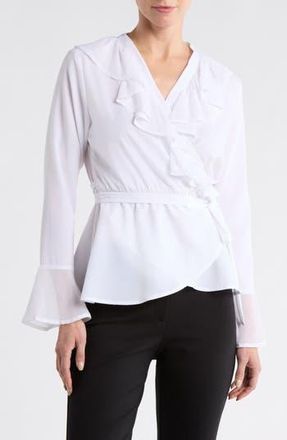 Patrizia Luca Ruffle Wrap Top in White at Nordstrom Rack, Size X-Small