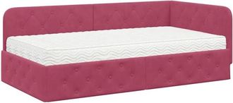 vidaXL Corner Bed Frame with Mattress Wine Red 90 x 190 cm Velvet vidaXL