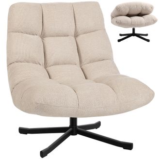 OEM Butaca De Sal&oacute;n Giratoria Moderna Tapizada En Chenilla Con Asiento Ancho Base Cruz Y Patas De Acero Sill&oacute;n Relax Crema
