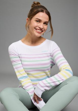 Kangaroos Langarmshirt KANGAROOS, Damen, Gr. 32/34, wei&szlig;, pastell, Rippware, Obermaterial: 100% Baumwolle, figurbetont h&uuml;ftbedeckend, Rundhals, Shirts Langarmsh