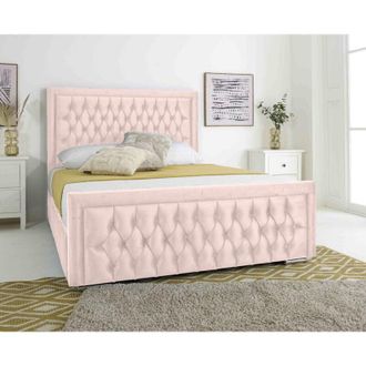 Casa Paloma Pink Plush Velvet Matching Buttons King Bed Frame
