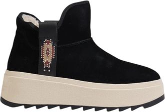 Ash Zwarte Leren Platform Enkellaarzen - Dames - Winterlaarzen - Zwart - 41 EU - Leer - Schoenen