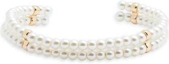Nordstrom Faux Pearl Flexible Cuff Bracelet in White- Gold at Nordstrom