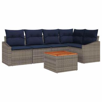 vidaXL Conjunto De Sof&aacute;s De Jard&iacute;n 6 Pcs Gris Y Azul Marino Vidaxl