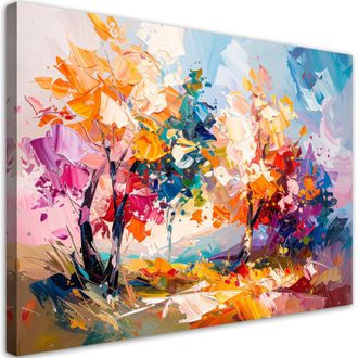 Artgeist Quadro su tela, Paesaggio colorato Alberi Bosco imitazione pittura ad olio - 100x70