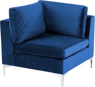 Beliani M&oacute;dulo Esquinero De Terciopelo Azul Marino Rinconera Patas Metal Glamour Evja