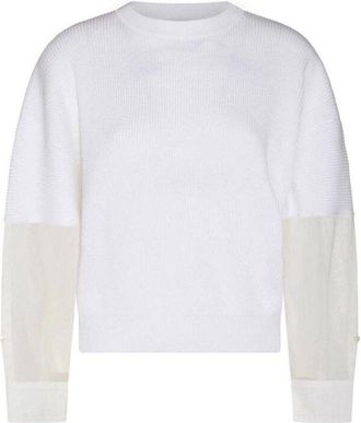 Brunello Cucinelli White Cotton Mixed Sleeve Sweater, Size X-Large