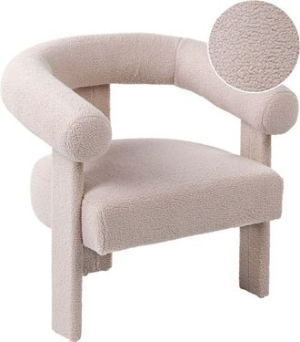 Beliani Armchair Light Beige Boucle Upholstery Retro Design Upholstered Legs Living Room ILBRO